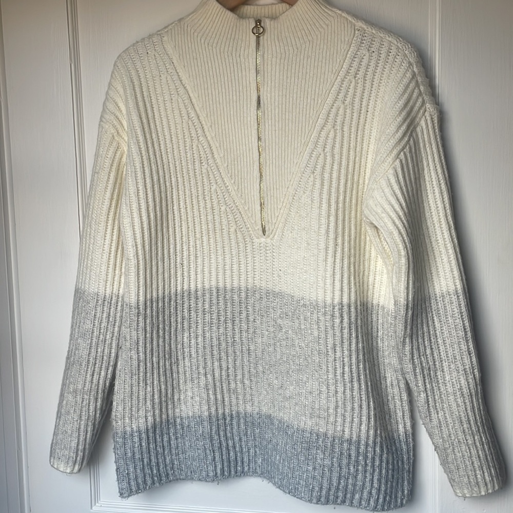 Talbots Zip Collar Color Block Sweater In Ivory/V… - image 3